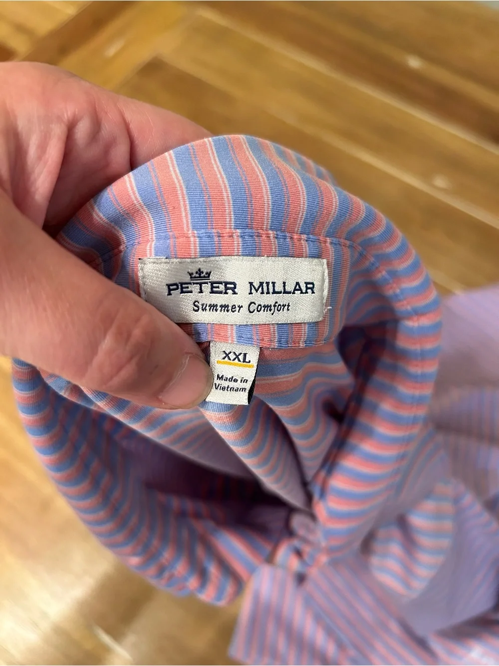 Peter Millar Men's Pink Stripe Performance Polo. XXL. - Picture 4 of 9